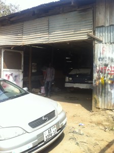The spray booth. Note the air tight surroundings.