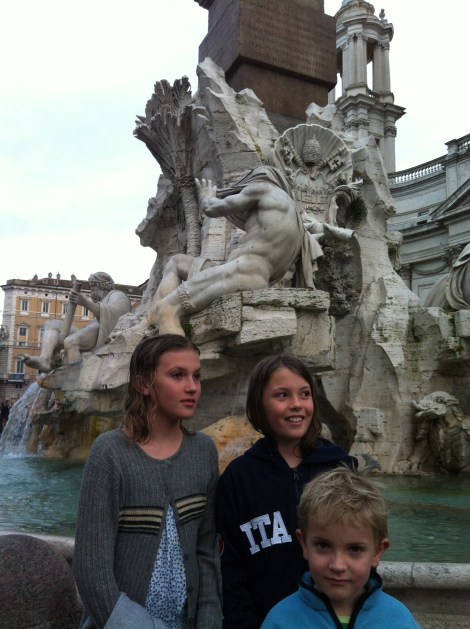 The fountain of the rivers of the four continents in Piazza Navona. Standing in front of 'Africa' whose head (the Nile) is covered, as the source of the Nile is not known.