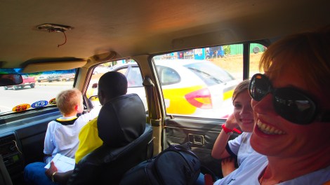 Squeezed into a taxi to the game